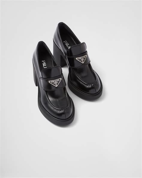 prada high heel loafer|Prada heeled loafers harrods.